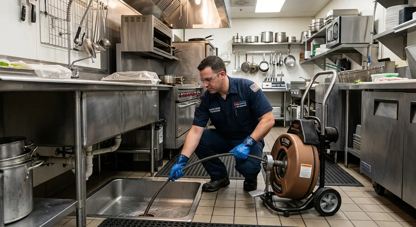 Commercial drain cleaning service in a restaurant kitchen in Ada